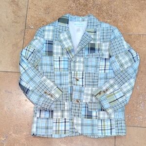 Janie and Jack boy's blazer. Blue and green patchwork. Size 5.